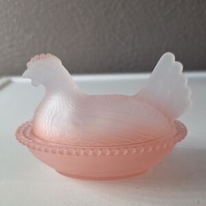 Blush Pink Glass Hen on Nest Candy Dish